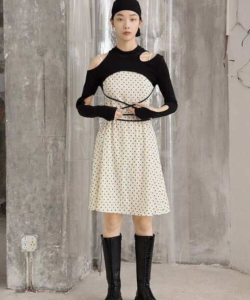 Cutout Layered Top & Dot Dress Co-ord